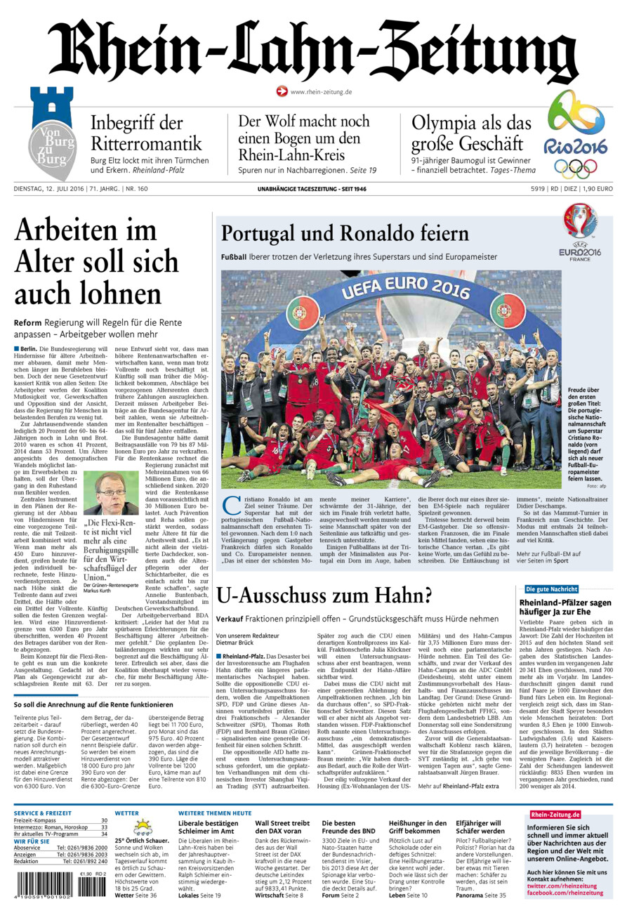 Rhein-Lahn-Zeitung Diez (Archiv) vom Dienstag, 12.07.2016