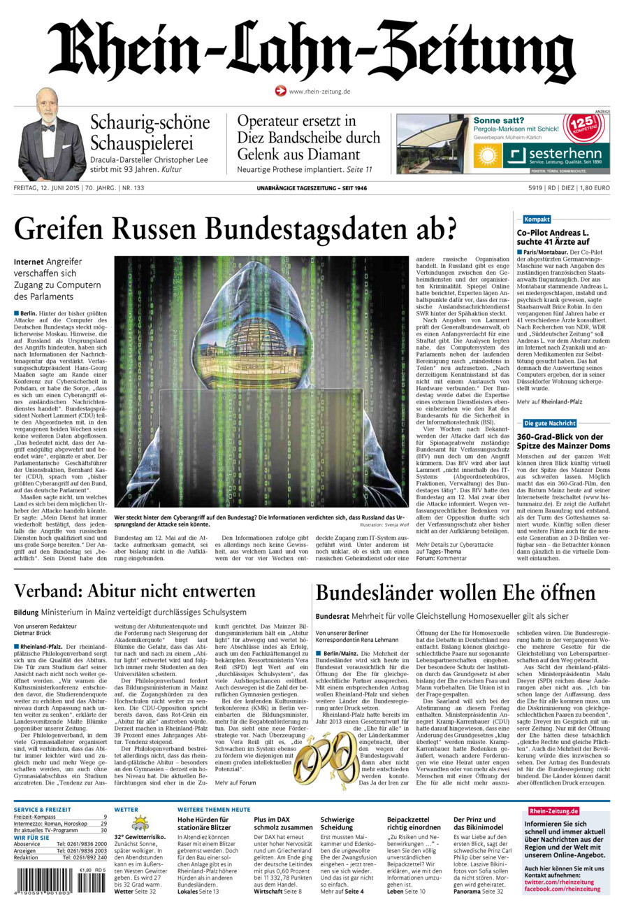 Rhein-Lahn-Zeitung Diez (Archiv) vom Freitag, 12.06.2015