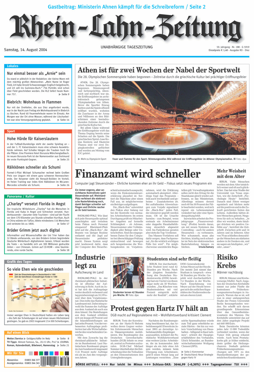 Rhein-Lahn-Zeitung Diez (Archiv) vom Samstag, 14.08.2004