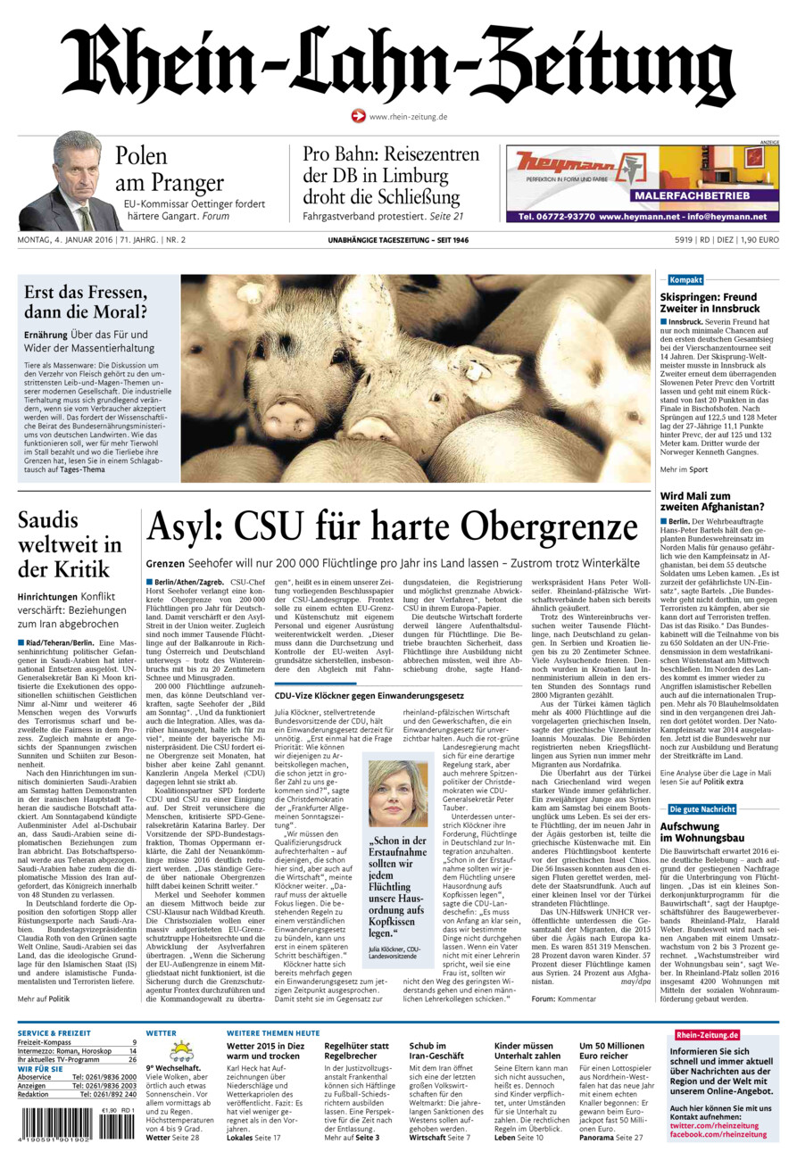 Rhein-Lahn-Zeitung Diez (Archiv) vom Montag, 04.01.2016