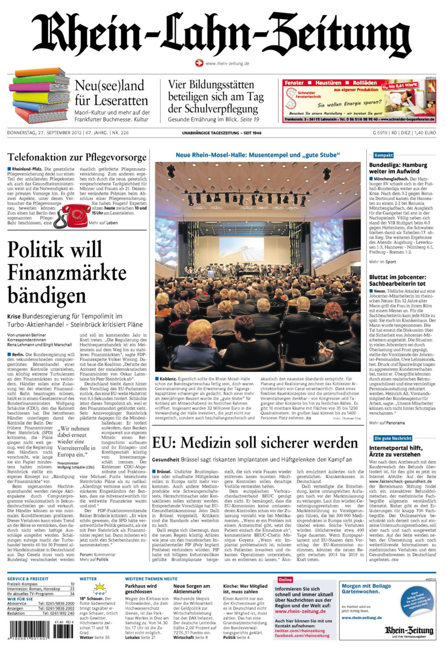 Rhein-Lahn-Zeitung Diez (Archiv) vom Donnerstag, 27.09.2012