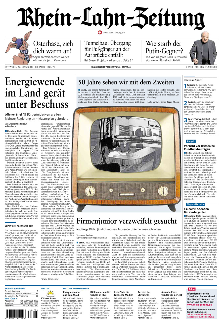 Rhein-Lahn-Zeitung Diez (Archiv) vom Mittwoch, 27.03.2013