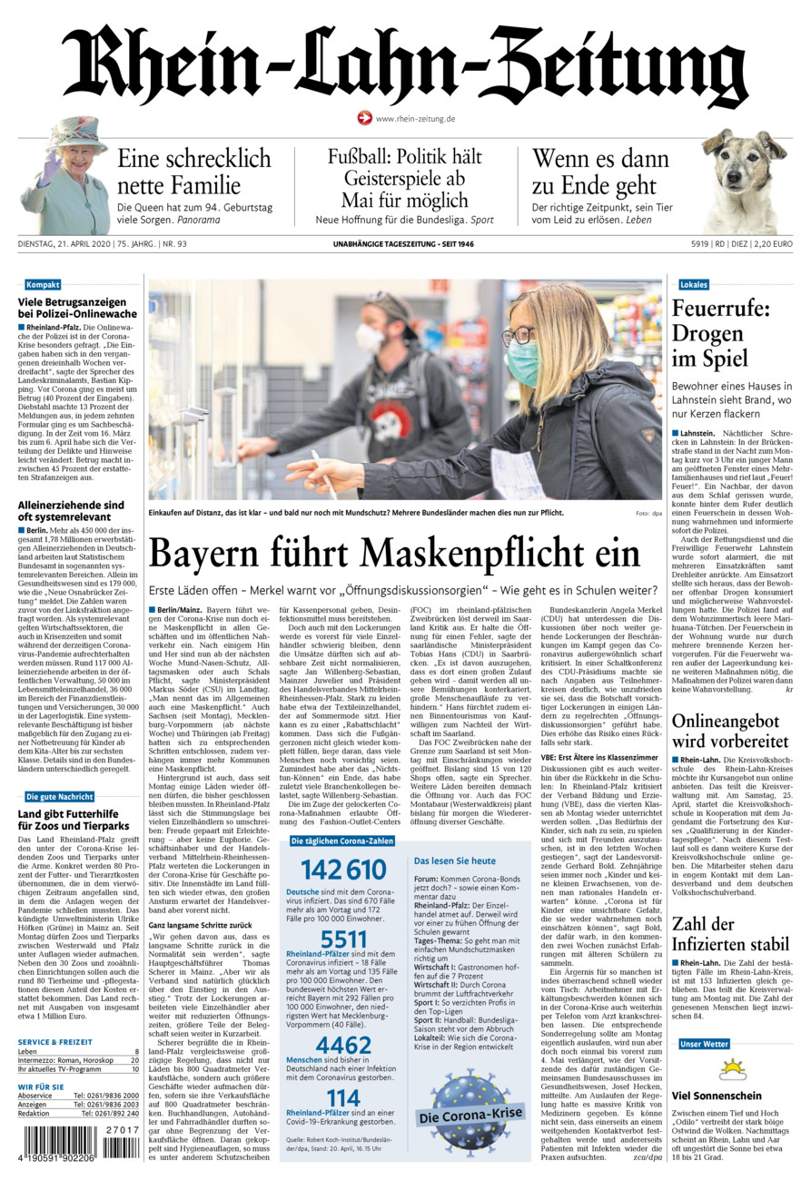 Rhein-Lahn-Zeitung Diez (Archiv) vom Dienstag, 21.04.2020