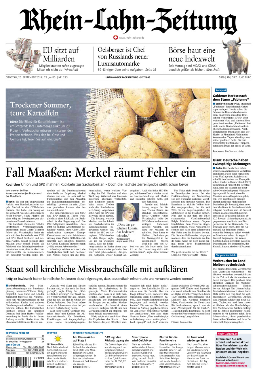 Rhein-Lahn-Zeitung Diez (Archiv) vom Dienstag, 25.09.2018