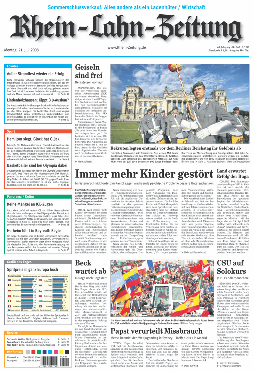 Rhein-Lahn-Zeitung Diez (Archiv) vom Montag, 21.07.2008