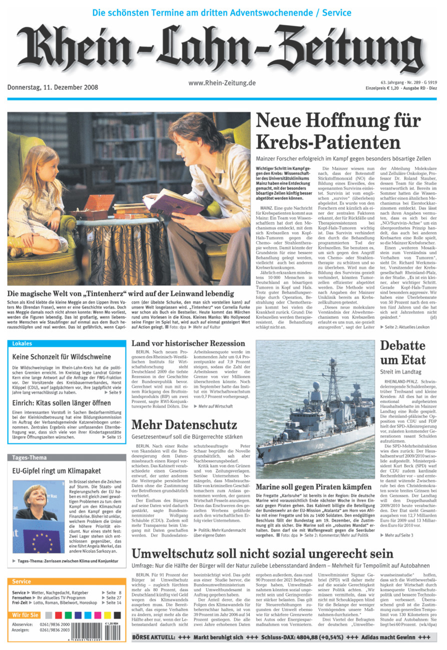 Rhein-Lahn-Zeitung Diez (Archiv) vom Donnerstag, 11.12.2008