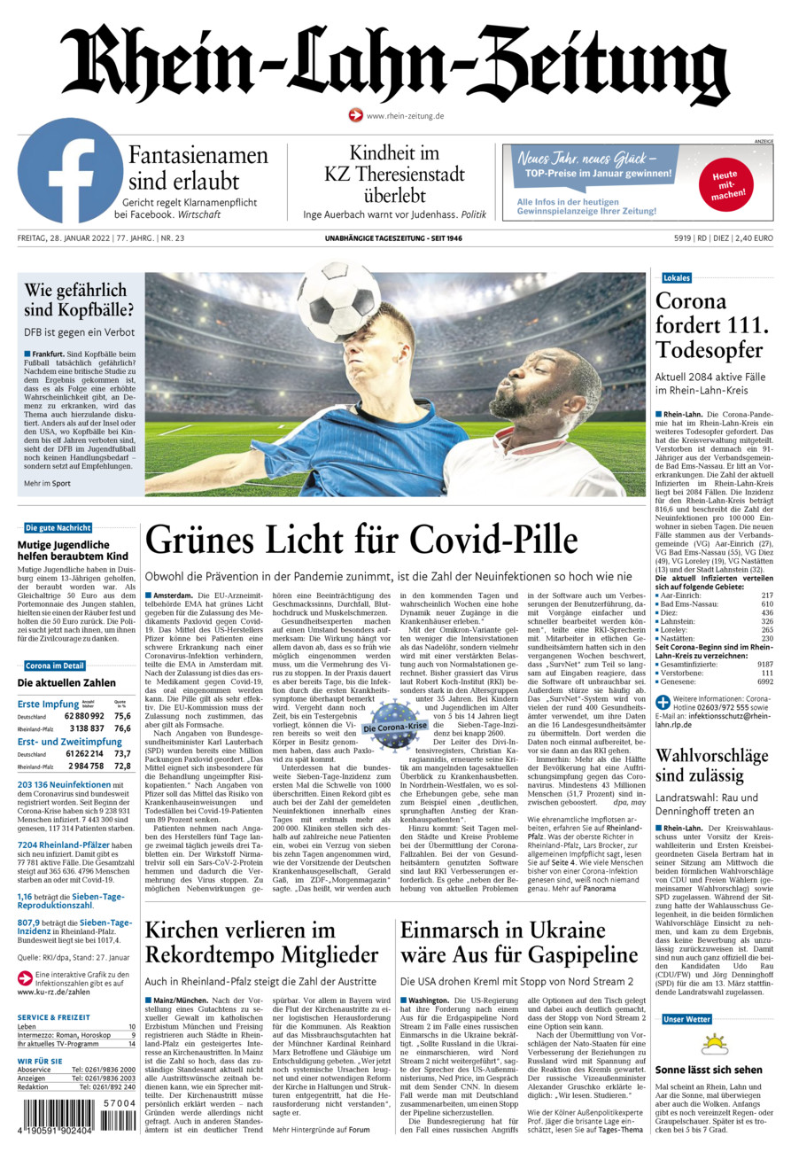 Rhein-Lahn-Zeitung Diez (Archiv) vom Freitag, 28.01.2022