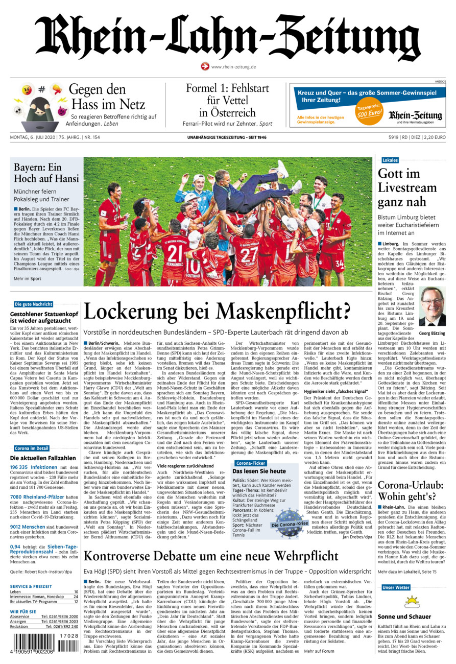 Rhein-Lahn-Zeitung Diez (Archiv) vom Montag, 06.07.2020