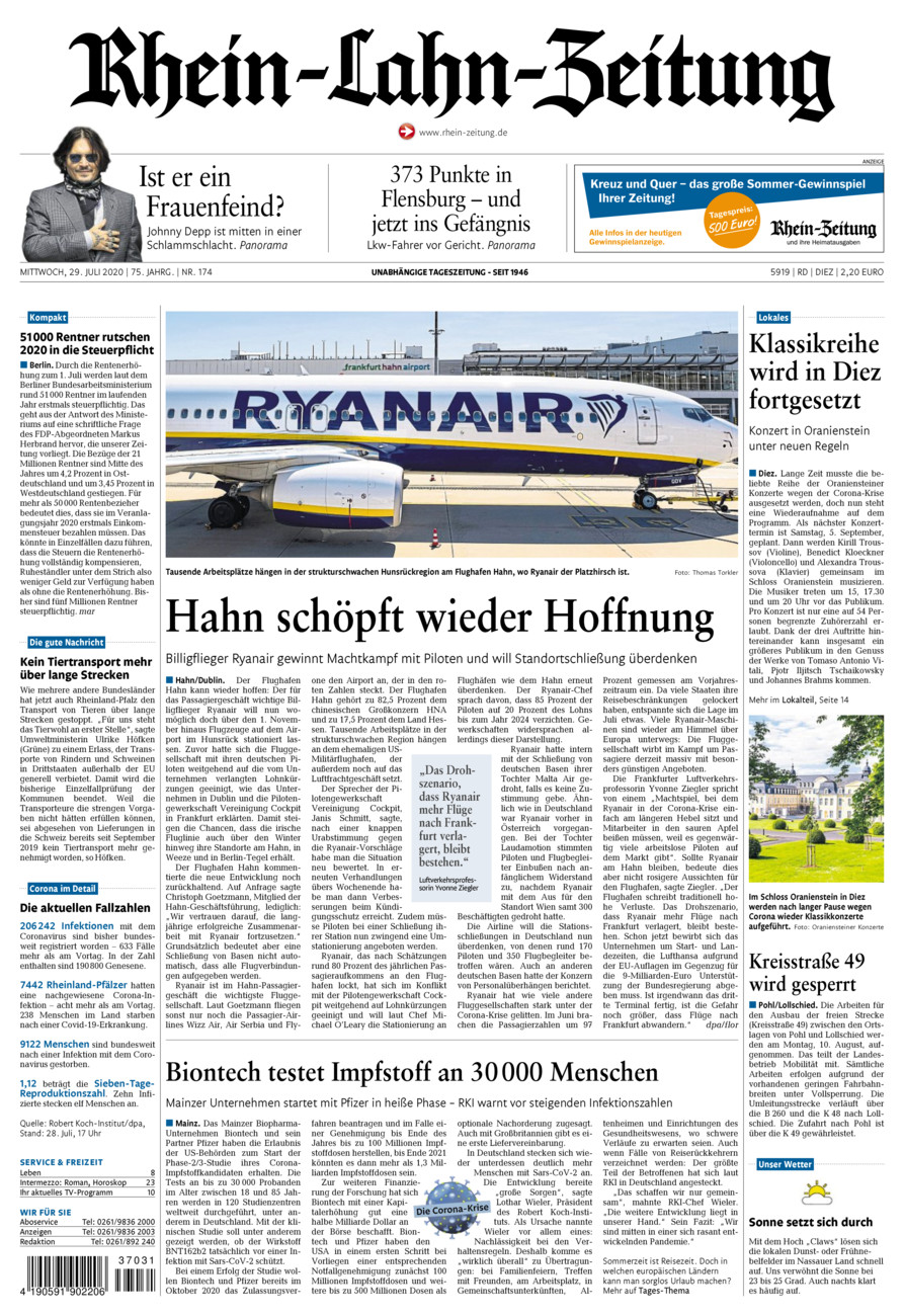 Rhein-Lahn-Zeitung Diez (Archiv) vom Mittwoch, 29.07.2020
