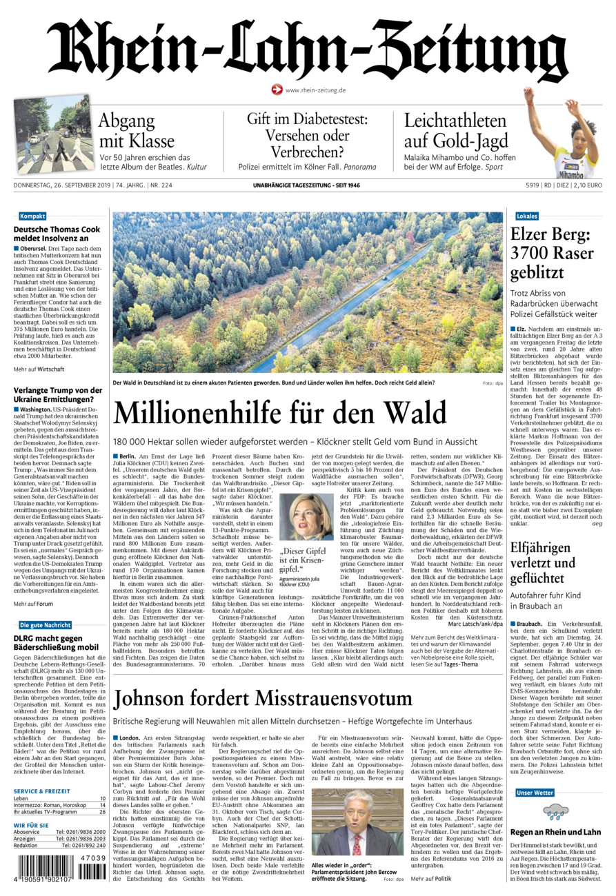 Rhein-Lahn-Zeitung Diez (Archiv) vom Donnerstag, 26.09.2019