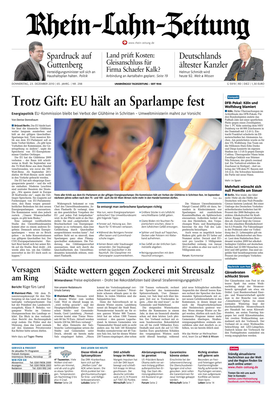 Rhein-Lahn-Zeitung Diez (Archiv) vom Donnerstag, 23.12.2010