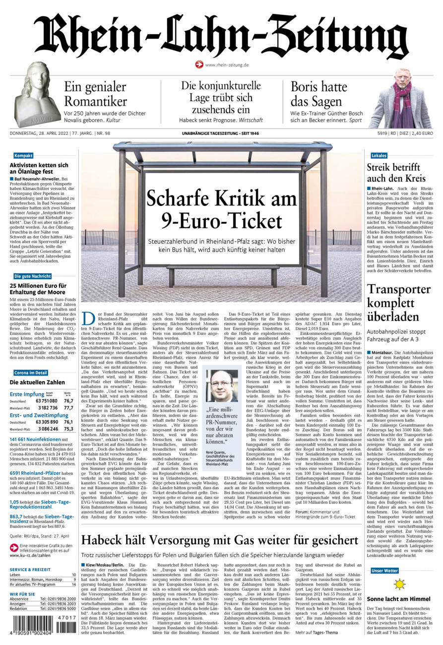 Rhein-Lahn-Zeitung Diez (Archiv) vom Donnerstag, 28.04.2022