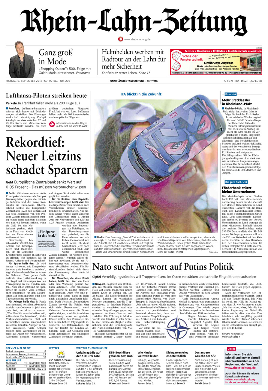 Rhein-Lahn-Zeitung Diez (Archiv) vom Freitag, 05.09.2014