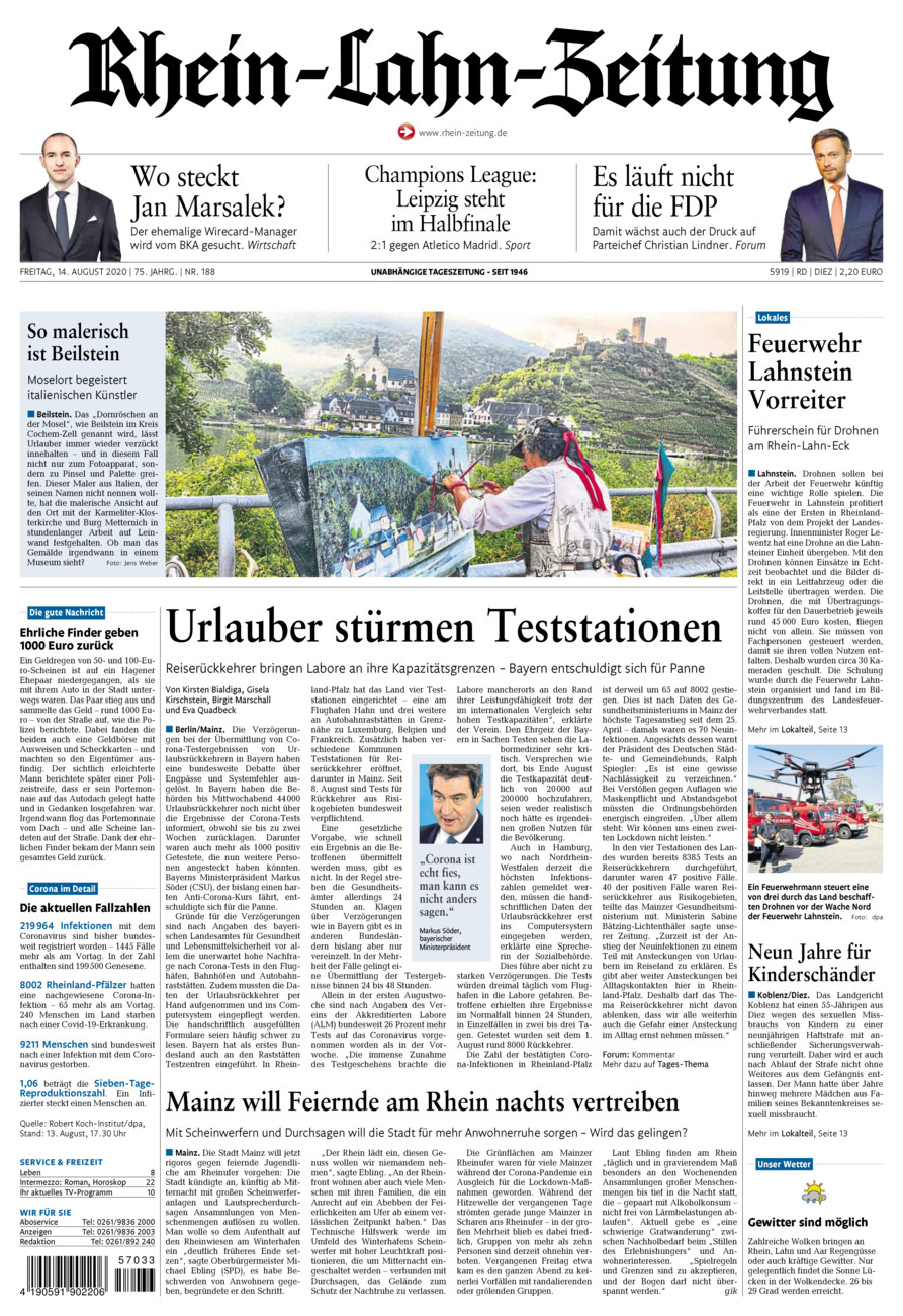 Rhein-Lahn-Zeitung Diez (Archiv) vom Freitag, 14.08.2020