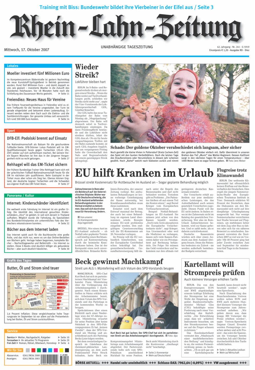 Rhein-Lahn-Zeitung Diez (Archiv) vom Mittwoch, 17.10.2007