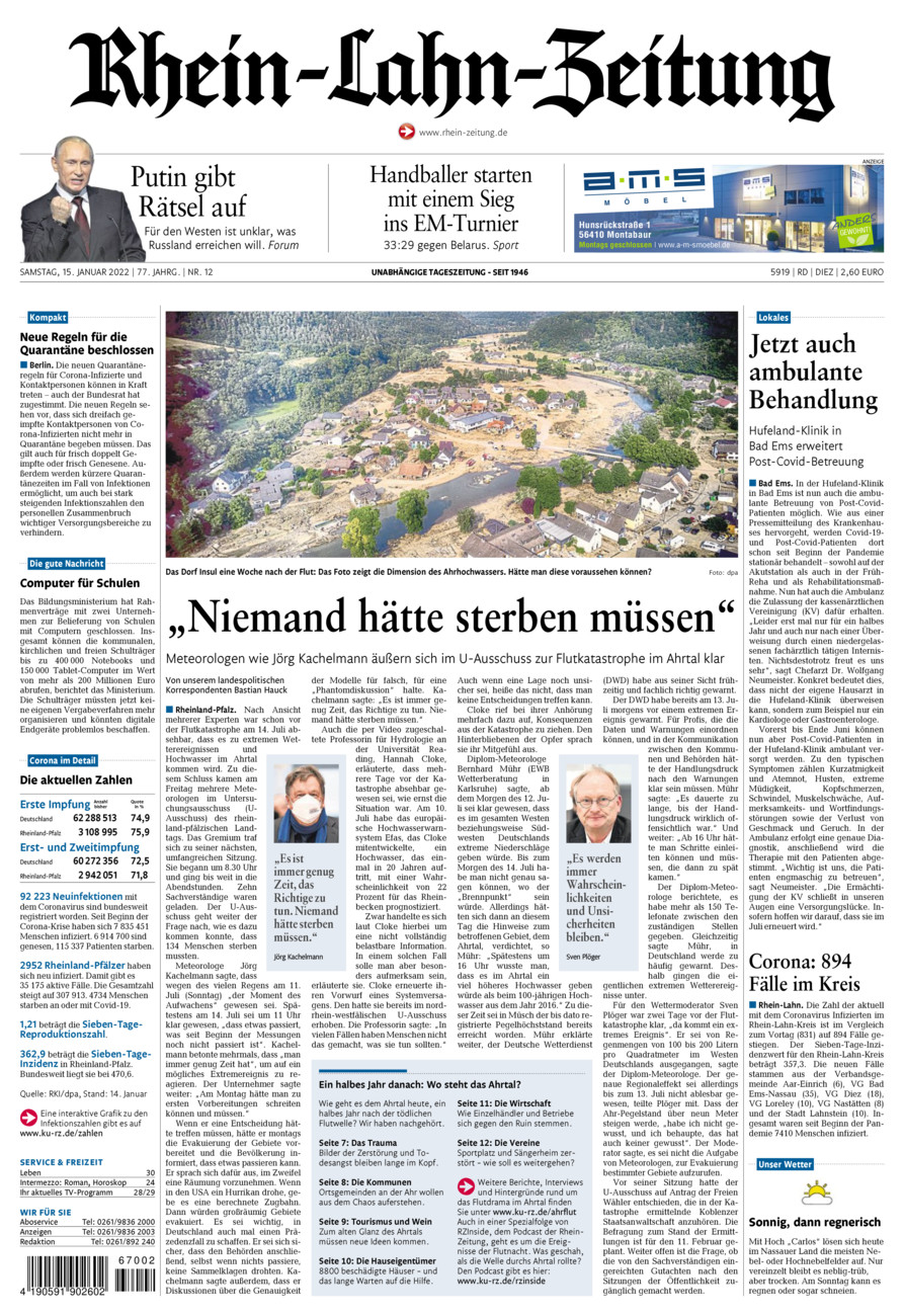 Rhein-Lahn-Zeitung Diez (Archiv) vom Samstag, 15.01.2022