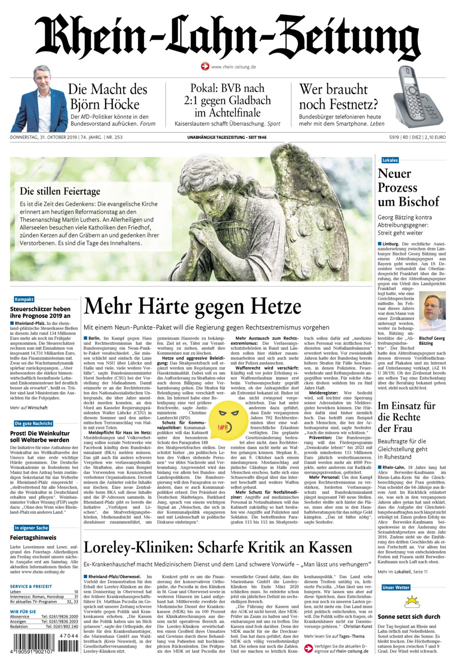 Rhein-Lahn-Zeitung Diez (Archiv) vom Donnerstag, 31.10.2019