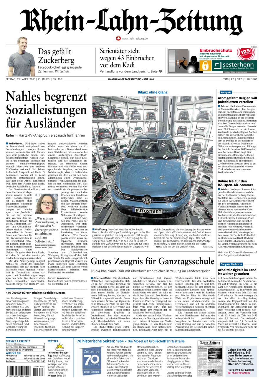 Rhein-Lahn-Zeitung Diez (Archiv) vom Freitag, 29.04.2016