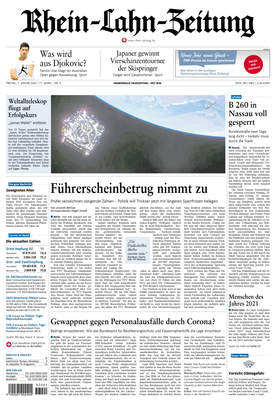 Rhein-Lahn-Zeitung Diez (Archiv) vom Freitag, 07.01.2022