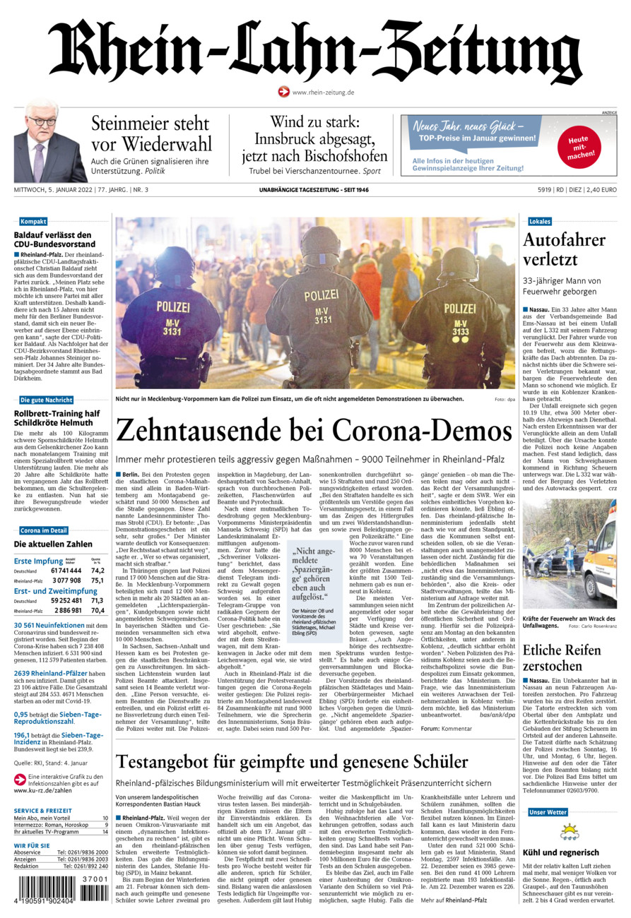 Rhein-Lahn-Zeitung Diez (Archiv) vom Mittwoch, 05.01.2022