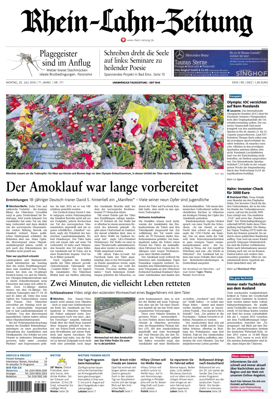 Rhein-Lahn-Zeitung Diez (Archiv) vom Montag, 25.07.2016