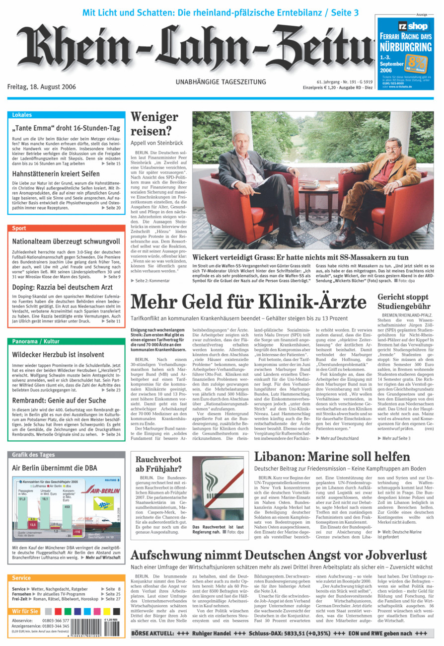 Rhein-Lahn-Zeitung Diez (Archiv) vom Freitag, 18.08.2006
