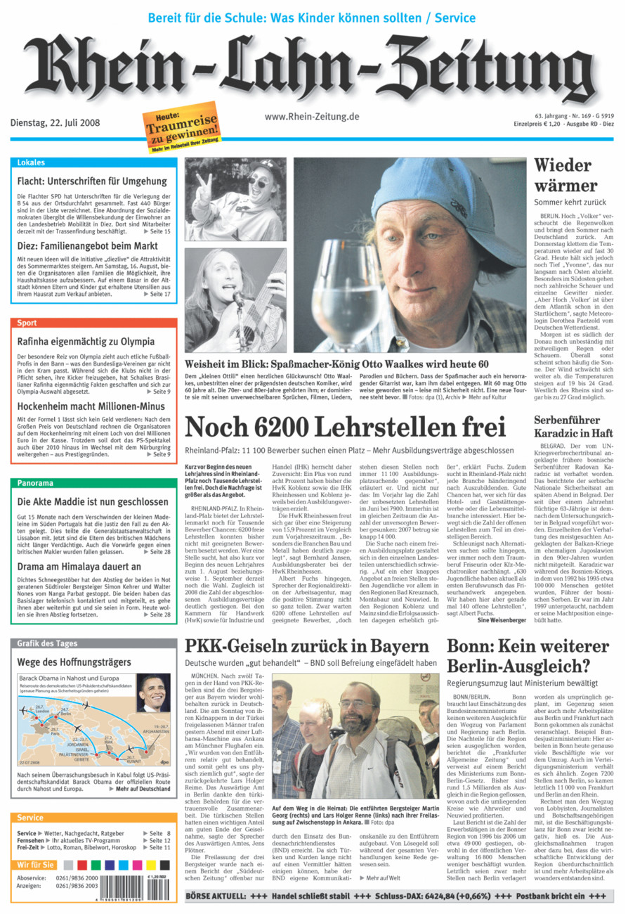 Rhein-Lahn-Zeitung Diez (Archiv) vom Dienstag, 22.07.2008