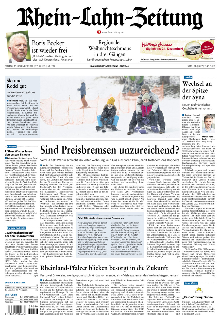 Rhein-Lahn-Zeitung Diez (Archiv) vom Freitag, 16.12.2022