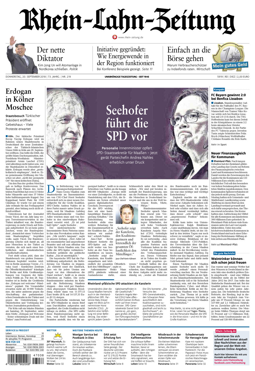 Rhein-Lahn-Zeitung Diez (Archiv) vom Donnerstag, 20.09.2018