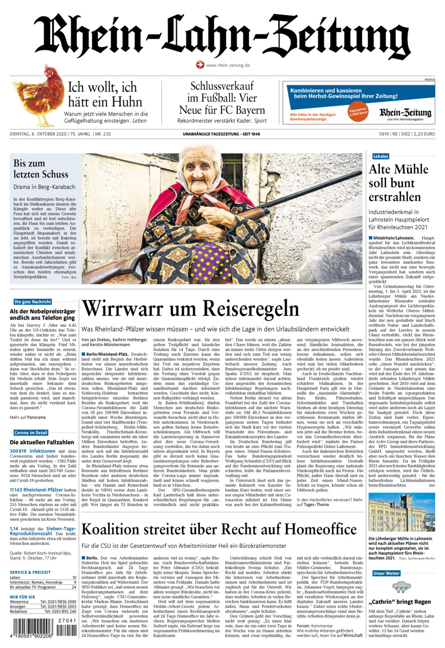 Rhein-Lahn-Zeitung Diez (Archiv) vom Dienstag, 06.10.2020