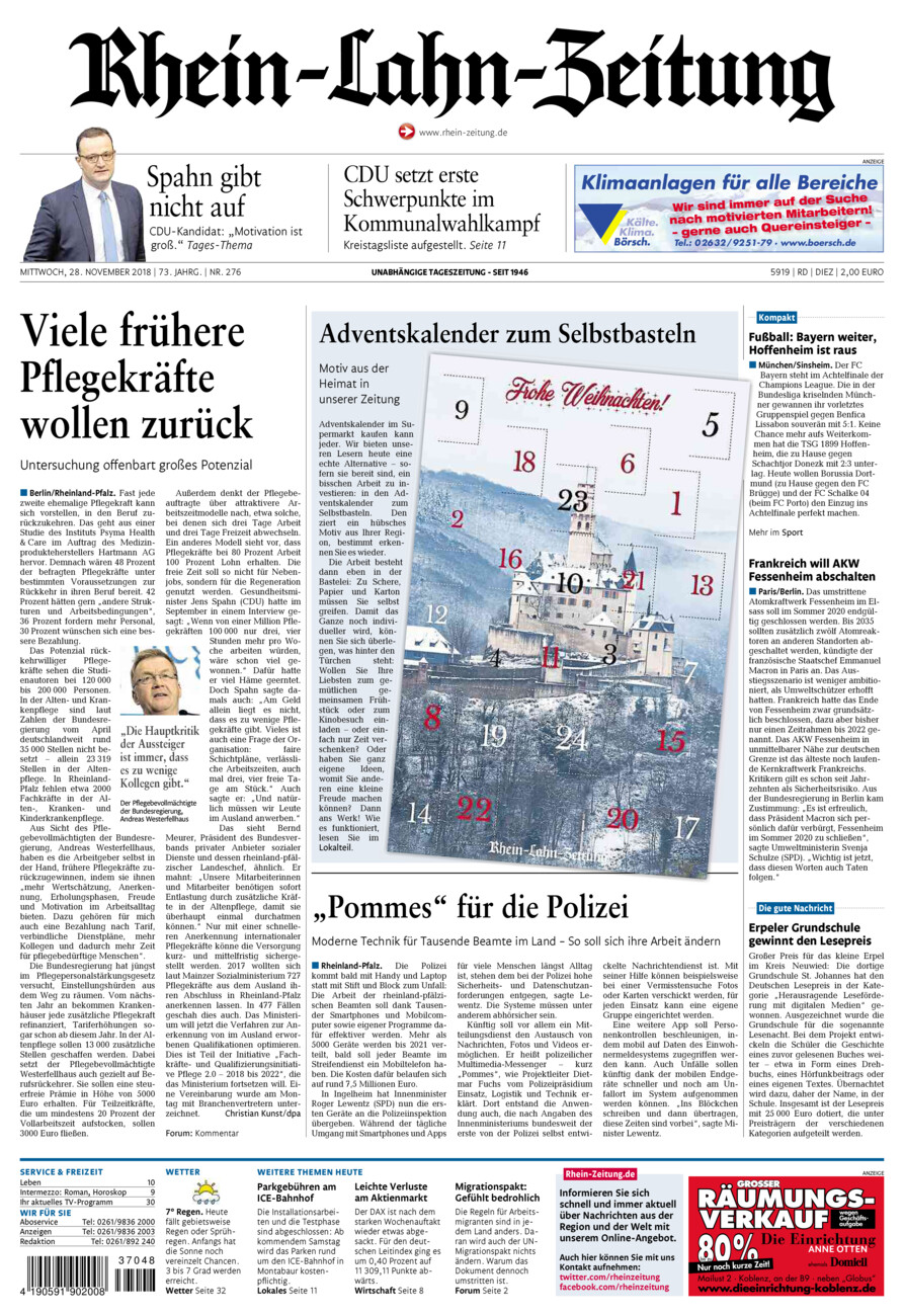 Rhein-Lahn-Zeitung Diez (Archiv) vom Mittwoch, 28.11.2018
