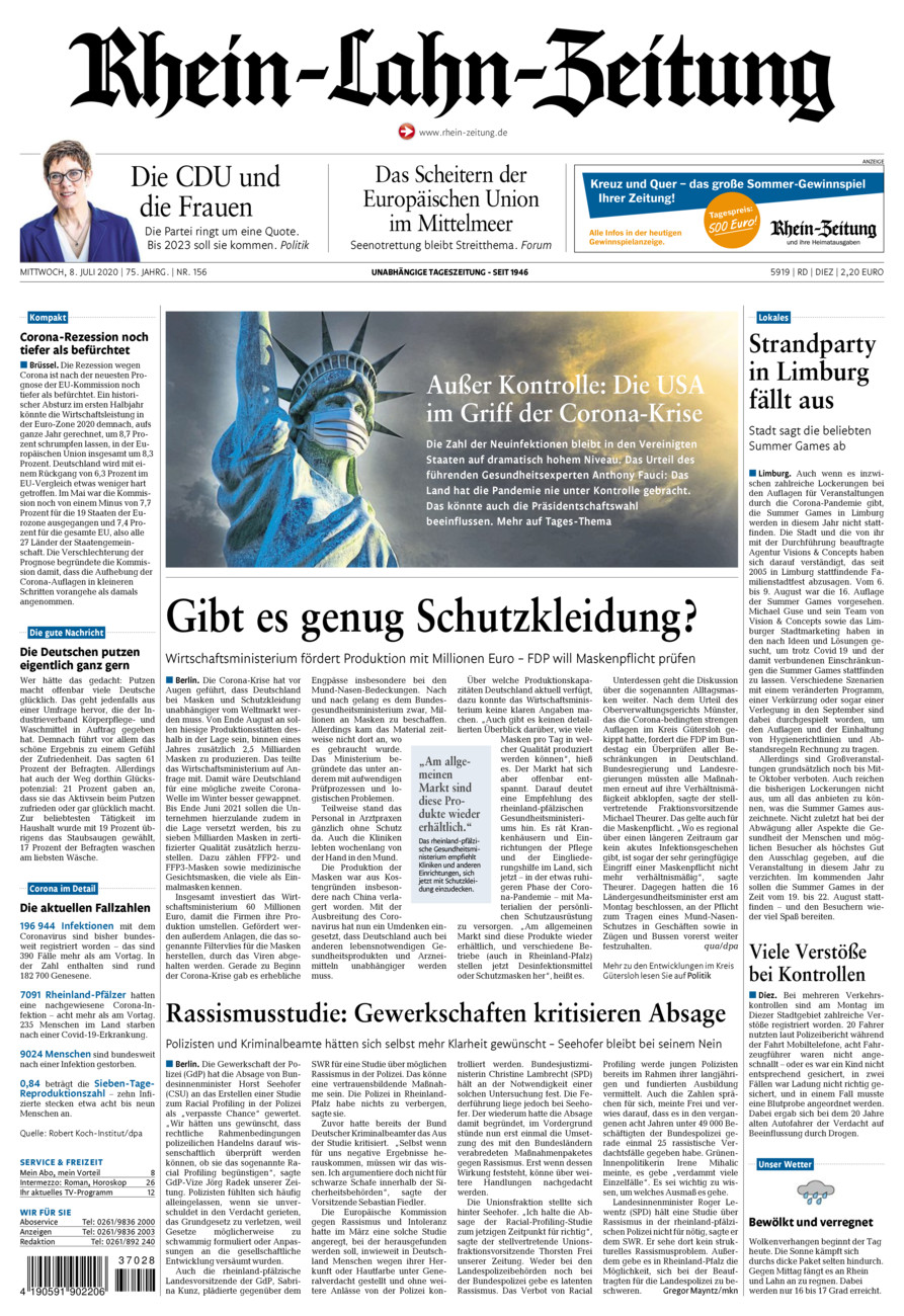 Rhein-Lahn-Zeitung Diez (Archiv) vom Mittwoch, 08.07.2020