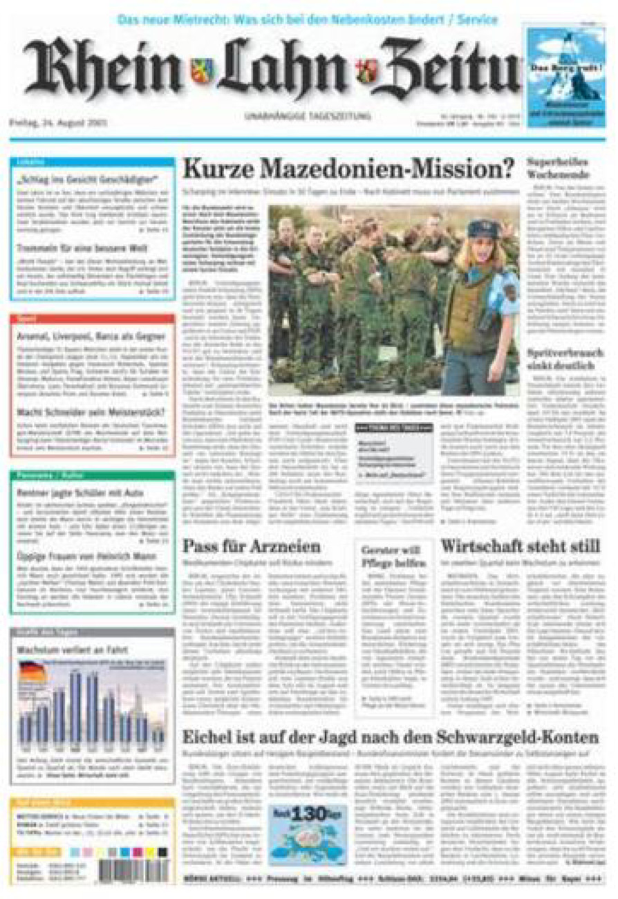 Rhein-Lahn-Zeitung Diez (Archiv) vom Freitag, 24.08.2001