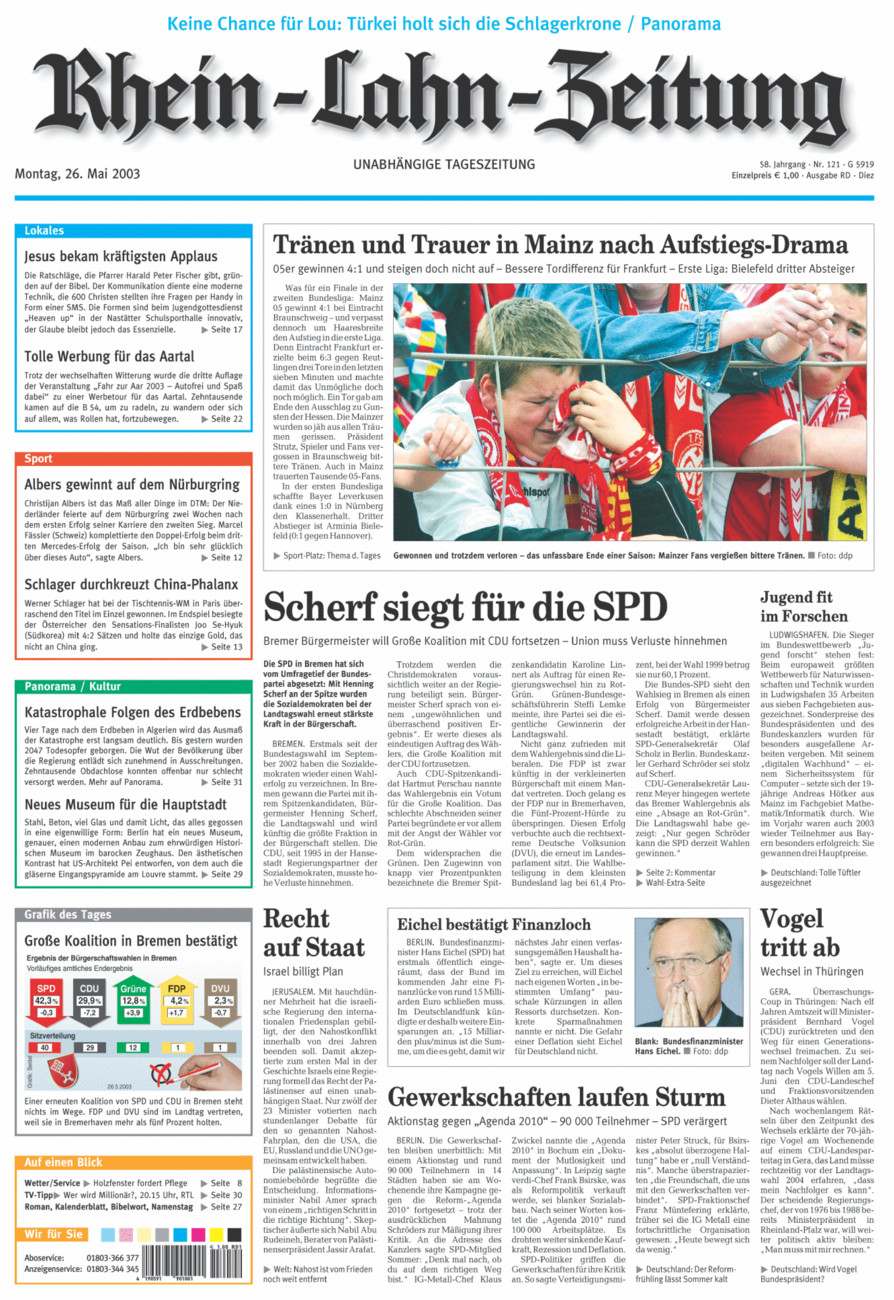Rhein-Lahn-Zeitung Diez (Archiv) vom Montag, 26.05.2003