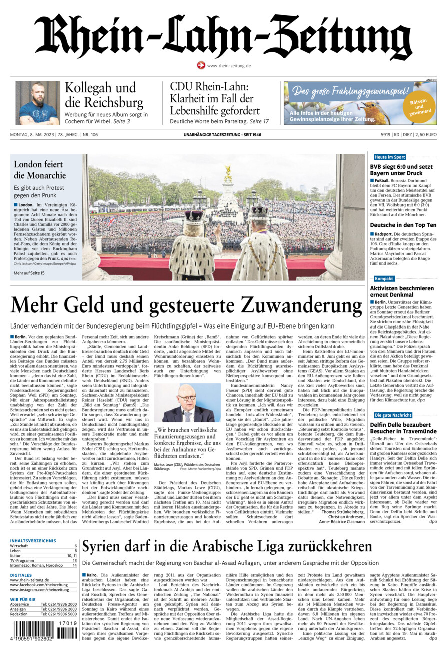 Rhein-Lahn-Zeitung Diez (Archiv) vom Montag, 08.05.2023