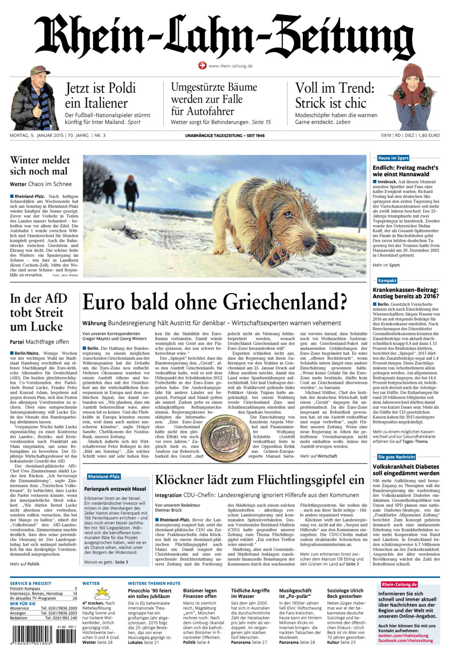 Rhein-Lahn-Zeitung Diez (Archiv) vom Montag, 05.01.2015