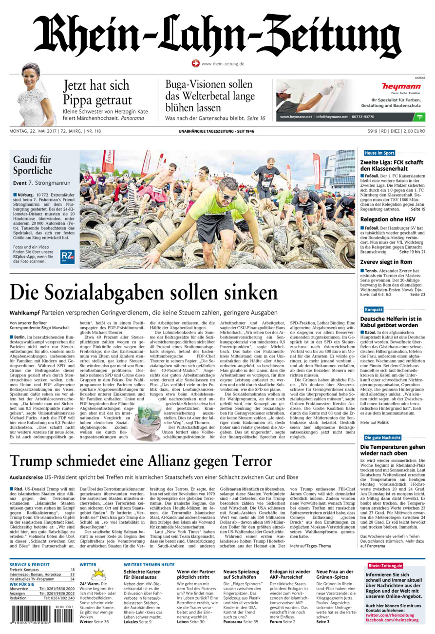 Rhein-Lahn-Zeitung Diez (Archiv) vom Montag, 22.05.2017