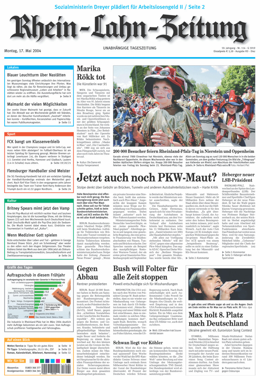 Rhein-Lahn-Zeitung Diez (Archiv) vom Montag, 17.05.2004