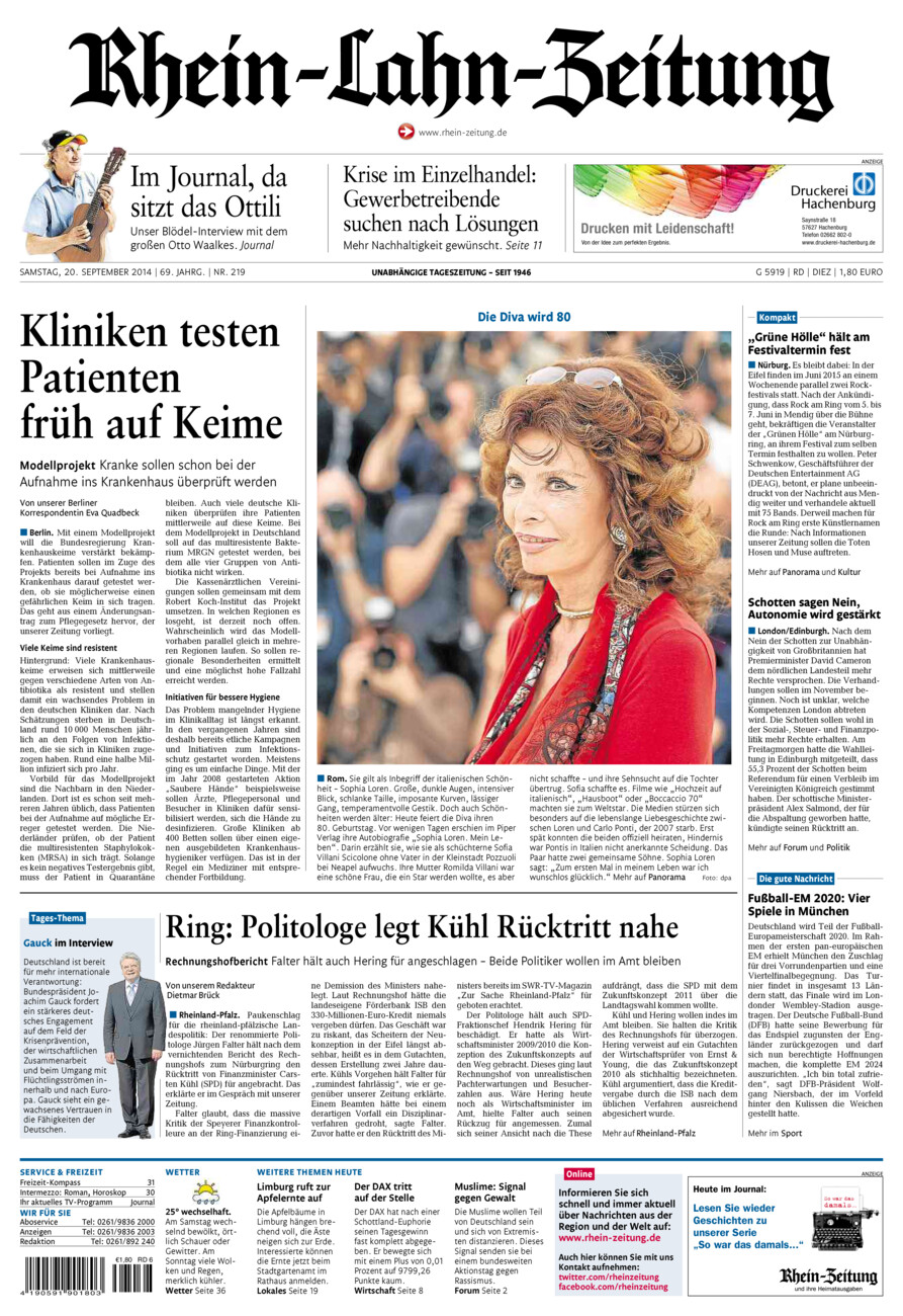 Rhein-Lahn-Zeitung Diez (Archiv) vom Samstag, 20.09.2014