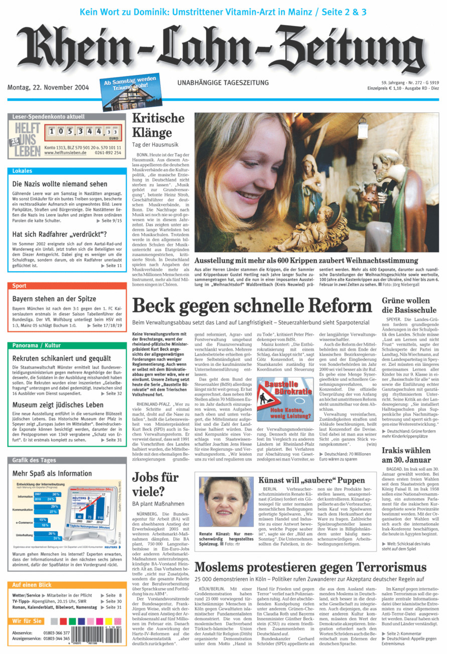 Rhein-Lahn-Zeitung Diez (Archiv) vom Montag, 22.11.2004
