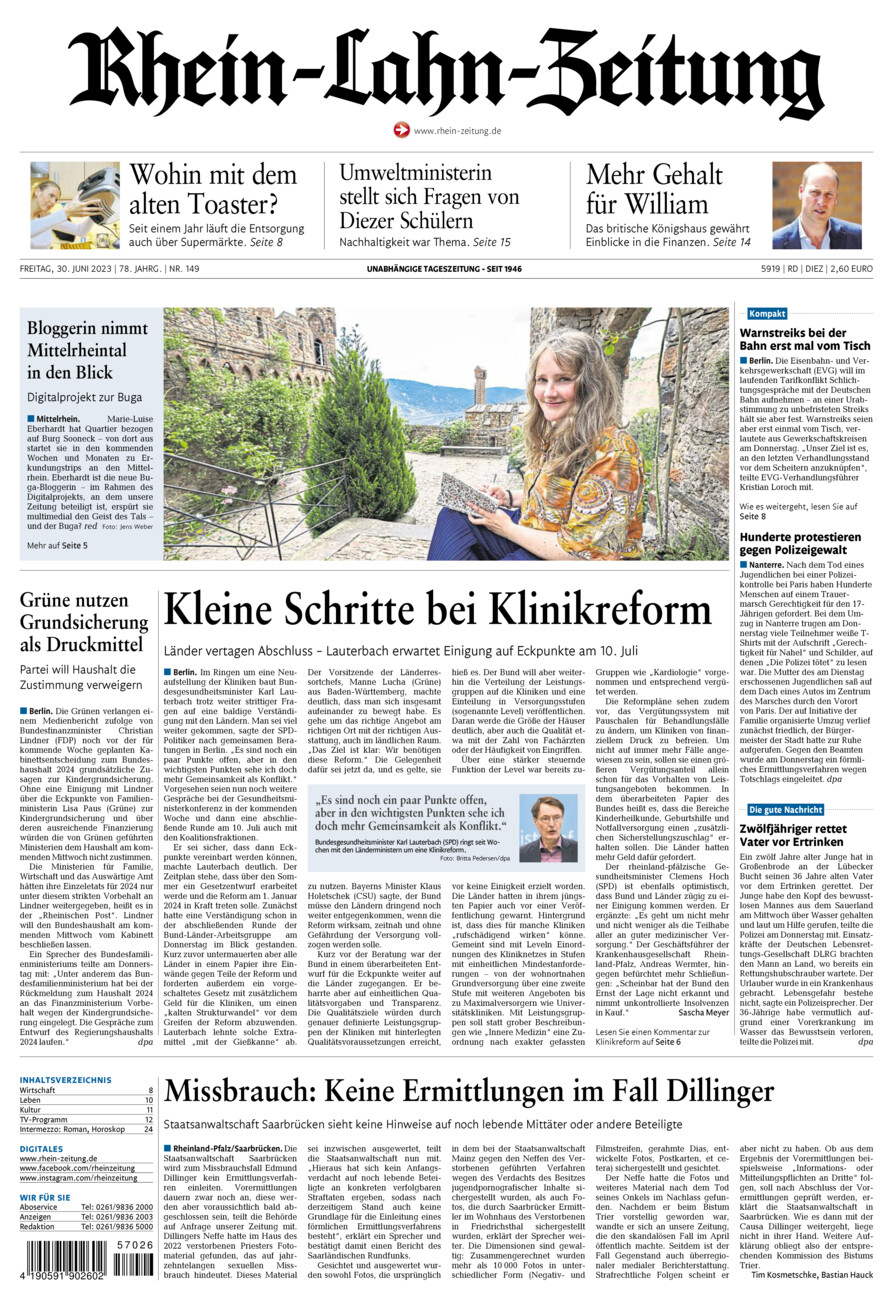 Rhein-Lahn-Zeitung Diez (Archiv) vom Freitag, 30.06.2023