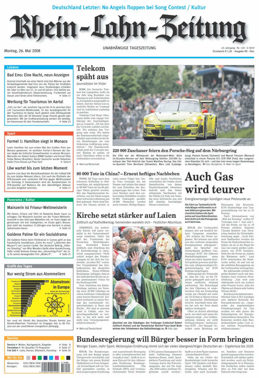 Rhein-Lahn-Zeitung Diez (Archiv) vom Montag, 26.05.2008