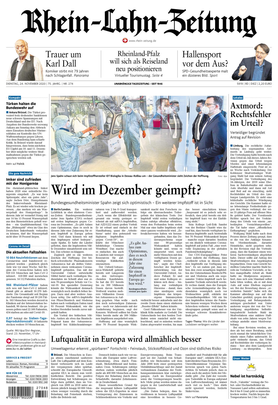 Rhein-Lahn-Zeitung Diez (Archiv) vom Dienstag, 24.11.2020