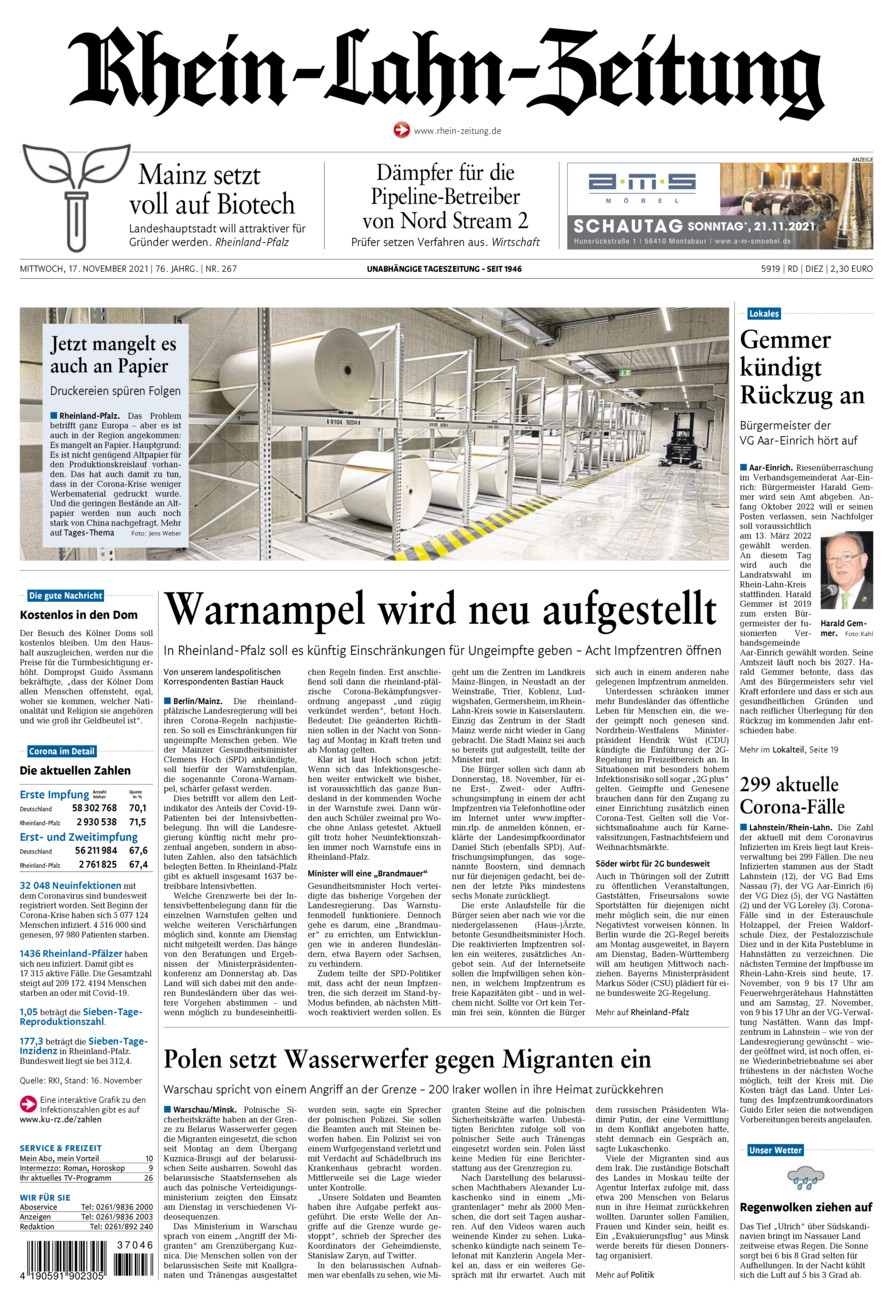 Rhein-Lahn-Zeitung Diez (Archiv) vom Mittwoch, 17.11.2021