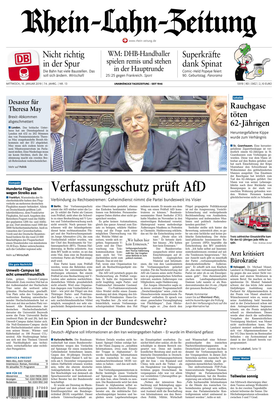 Rhein-Lahn-Zeitung Diez (Archiv) vom Mittwoch, 16.01.2019