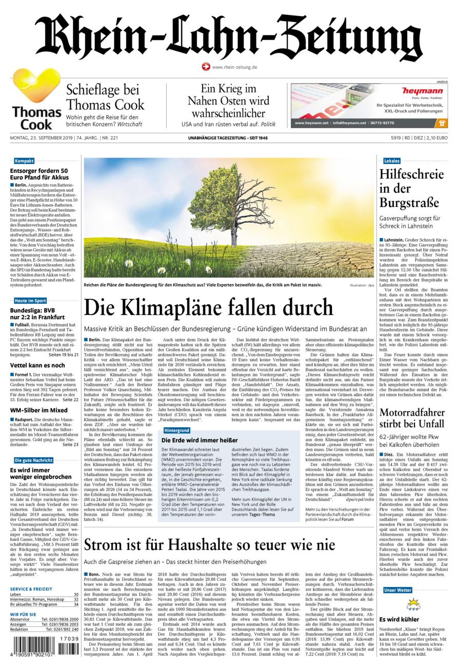 Rhein-Lahn-Zeitung Diez (Archiv) vom Montag, 23.09.2019