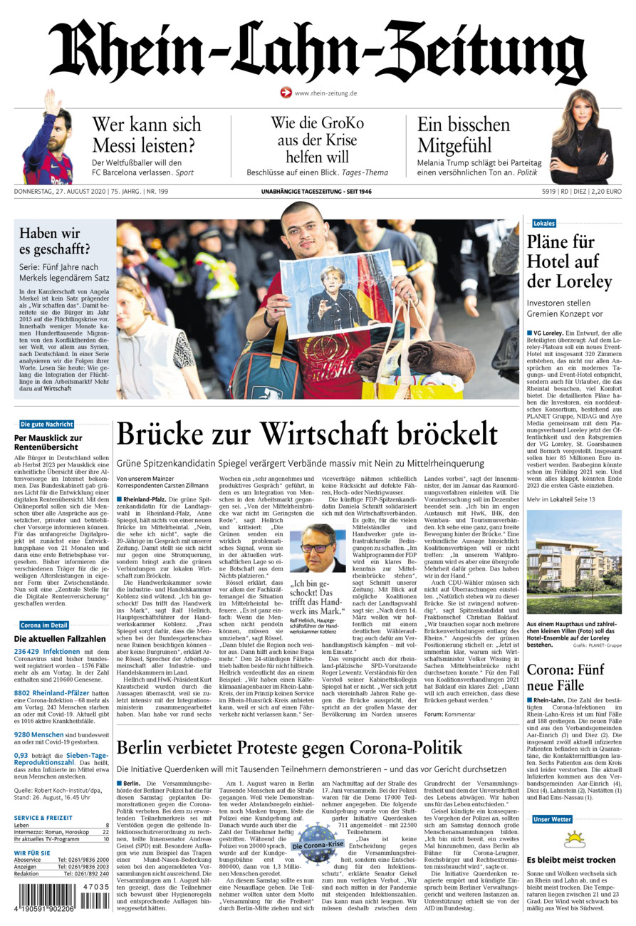 Rhein-Lahn-Zeitung Diez (Archiv) vom Donnerstag, 27.08.2020