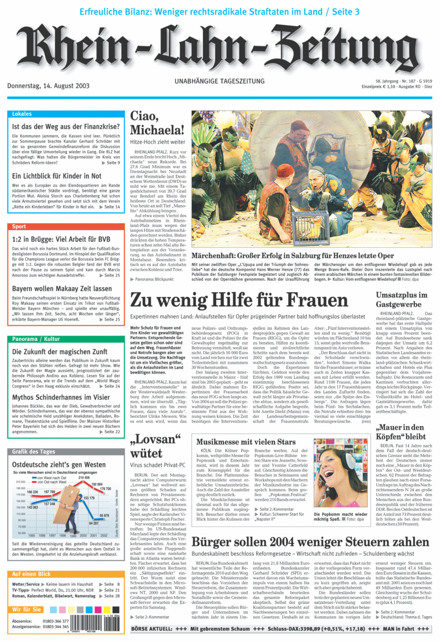 Rhein-Lahn-Zeitung Diez (Archiv) vom Donnerstag, 14.08.2003