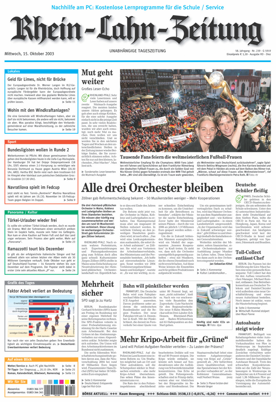 Rhein-Lahn-Zeitung Diez (Archiv) vom Mittwoch, 15.10.2003