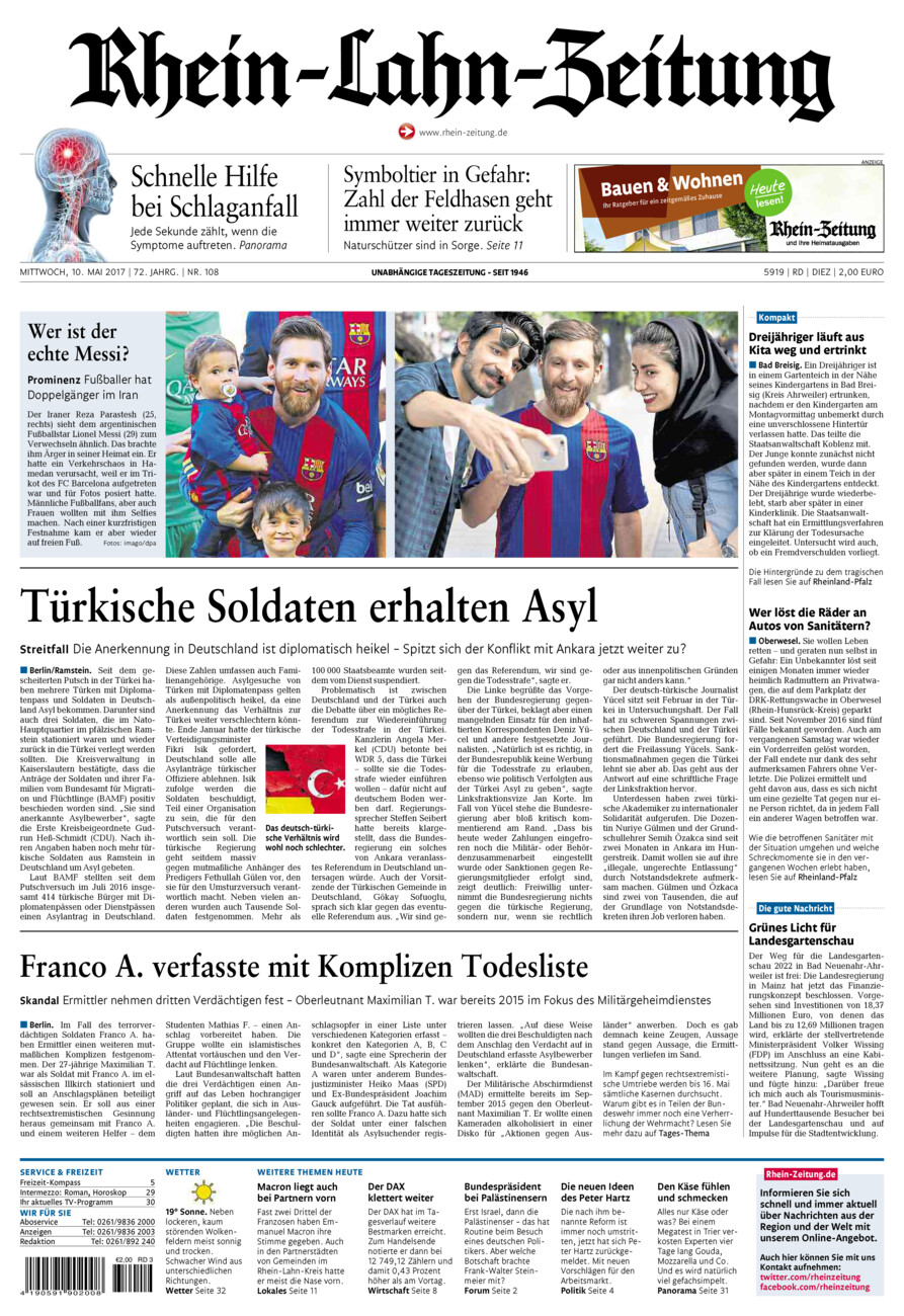 Rhein-Lahn-Zeitung Diez (Archiv) vom Mittwoch, 10.05.2017